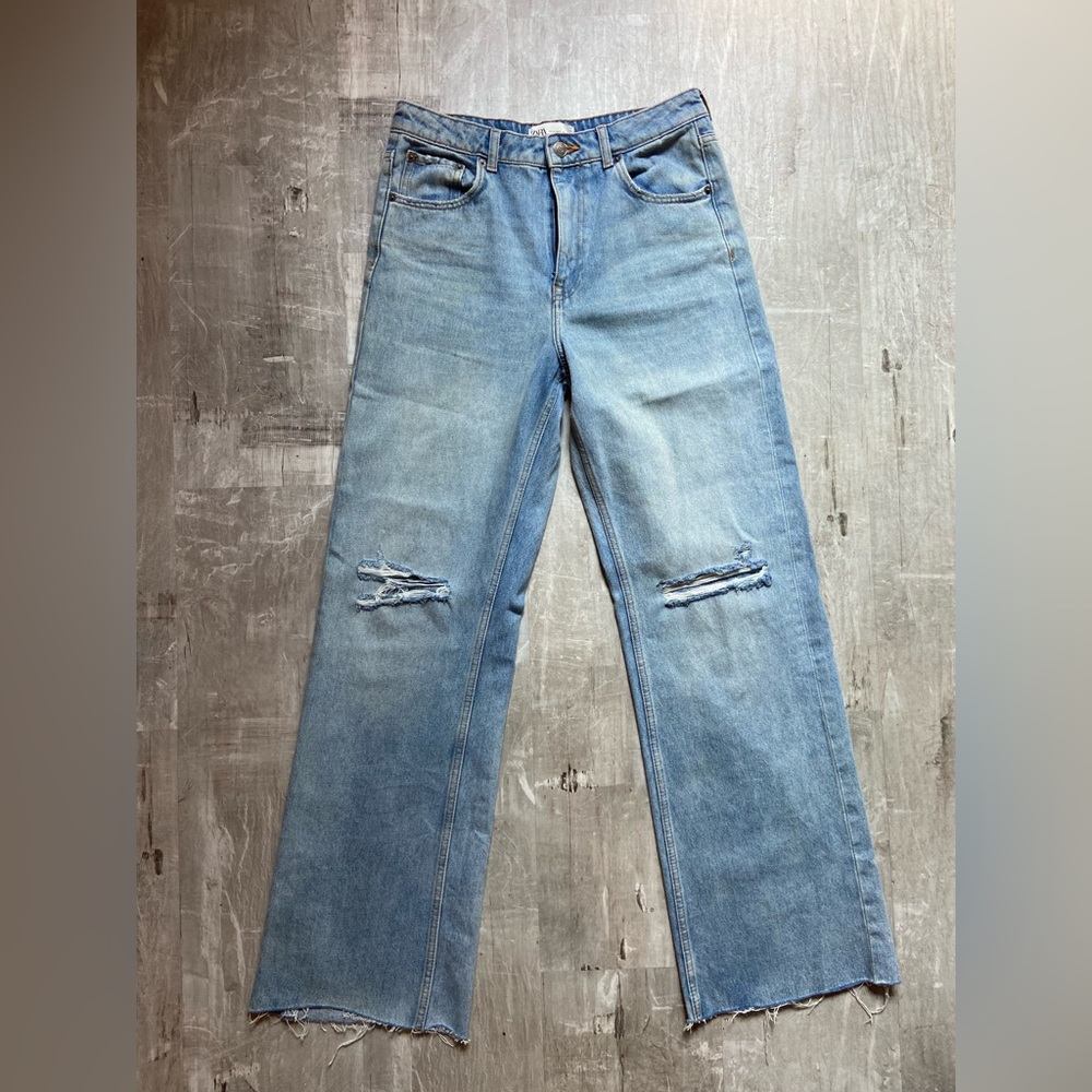 ZARA WIDE LEG RIPPED JEANS